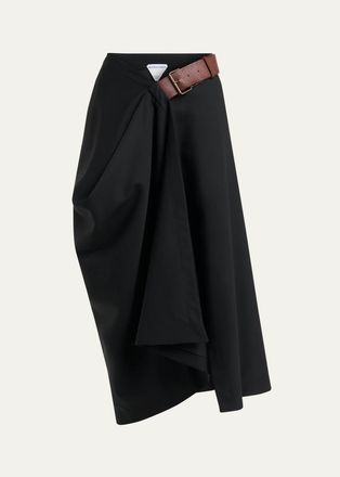 Bottega Veneta Belted Asymmetric Draped Wool Midi Wrap Skirt