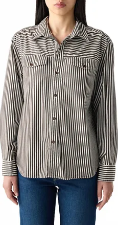 Amo Lauren Button-Up Shirt In Mocha/eggshell