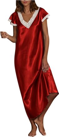 Generic Nightdresses For Women Uk Plus Size - WomenS Satin Dressing Gowns Full-Length V Neck Sleepwear Nightgown Short Sleeve Nightdresses Sexy Satin Nightdre