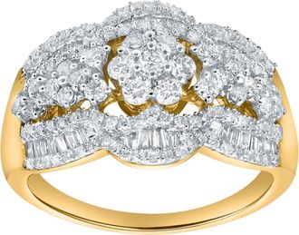 LuvMyJewelry Florea 1.10 Cts Natural Diamond Cluster 14K Gold Ring
