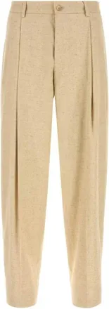Dolce & Gabbana Suit Trousers, male, Beige, Size: XL Hemp and Silk Trousers with Tweed Effect