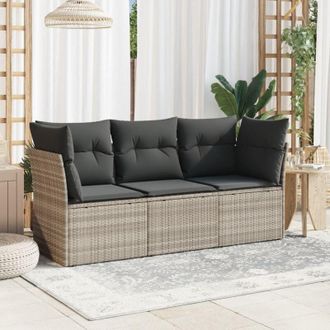 vidaXL vidaXL Set Divano da Giardino 3pz con Cuscini Grigio Chiaro Polyrattan