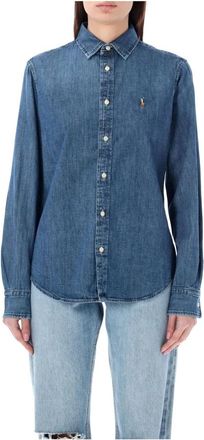 Ralph Lauren Blauwe Denim Overhemd met Logo Borduursel - Dames - Spijkeroverhemden - Blauw - 2XL - Denim - Overhemden