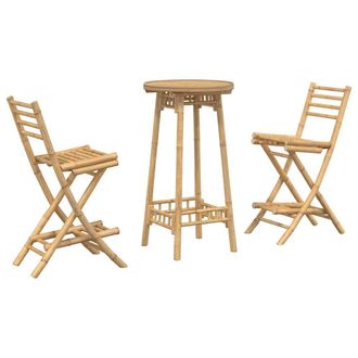 Berkfield Home 3 Piece Outdoor Bar Set Foldable Bamboo in Brown