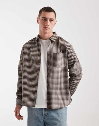 Cotton On Camicia a maniche lunghe marrone a quadri bianchi-Bianco