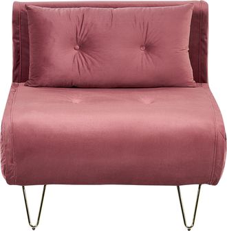 Beliani Sof&aacute; Cama De Terciopelo Rosa Dorado 1 Plaza Sin Reposabrazos Coj&iacute;n Vestfold