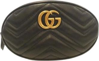 Gucci Pre-owned Belt Bags, male, Black, Size: ONE SIZE Pre-owned GG Marmont Quilted Chevron Leather Waist Bag