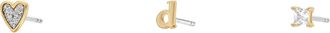 Fossil Womens Initials Gold-Tone Brass Stud Earring Set