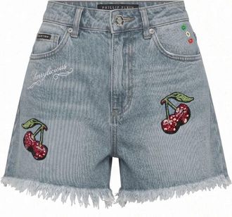 Philipp Plein Hot Pants - Dames - Denim shorts - Blauw - W28 - Katoen - Korte Broeken