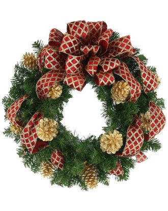 Creative Displays Inc. 26In Holiday Wreath With Pinecones And Red Criss-Cross Bow