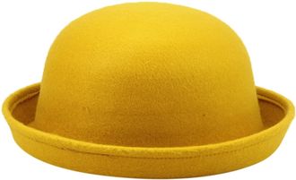 Generic Roll Up Short Brim Trilby Hat Classic Panama Summer Beach Fedora Felt Wool Round Bowler Hats for Men Women Foldable Yellow