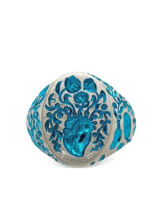 Castro Smith 9K yellow gold Heart Classic Signet ring - women - 9kt White Gold/ceramic - 7 - Silver