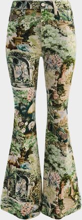 Alice & Olivia Beautiful Printed High-Rise Bell Bottom Jeans