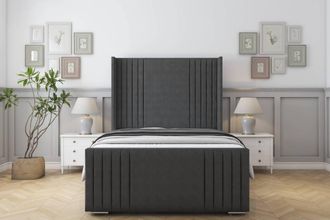 Sloomy Camden Dumfries Frame-Mattress-50 Upholstered Wingback Headboard in Dark Grey | Size: Small Single