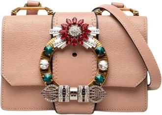 Miu Miu Pre-owned Crystal Embellished Crossbody Bag - Dames - Vintage Schoudertas - Roze - ONE Size - Leer - Vintage