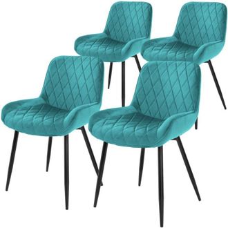 ML Design Ml-design - 4x Sillas De Comedor Turquesa Estilo Retro Asiento Tapizado Aspecto De Terciopelo Patas De Metal Negras Con Respaldo Y Apoyabrazos Sill&oacute;n 