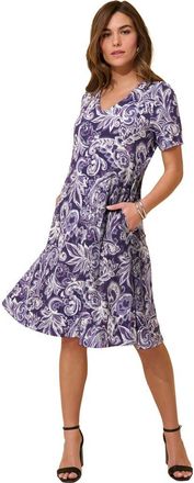 Roaman's Plus Size Stretch Knit Pocket Swing Dress in Midnight Violet Paisley at Nordstrom, Size 24