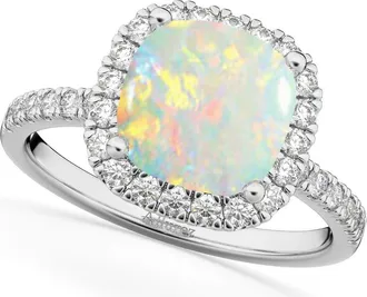 Allurez Cushion Cut Halo Opal & Diamond Engagement Ring 14K in 3.11Ct/white Gold at Nordstrom, Size 5.5