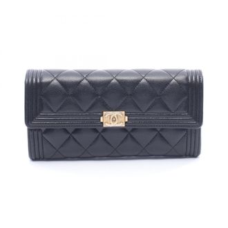 Chanel Black Leather Long Wallet (Bi-Fold) (Pre-Owned)