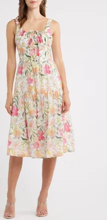 Lulus Kai Floral Print Sleeveless Midi Dress in Ivory Multi at Nordstrom, Size X-Small