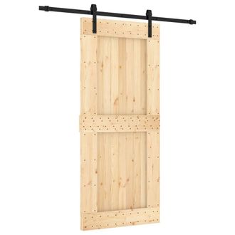 Berkfield Home Sliding Door with Hardware Set 90x210 cm Solid Wood Pine in Light Tan