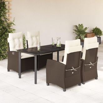 vidaXL Set Comedor De Jard&iacute;n 5 Piezas Y Cojines Rat&aacute;n Sint&eacute;tico Marr&oacute;n Vidaxl