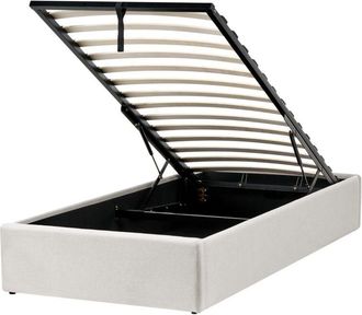 Beliani Cama Con Almacenaje Moderna Sin Cabecero Tapizada De Tela De Poli&eacute;ster Beige Claro 90 X 200 Cm Dinan