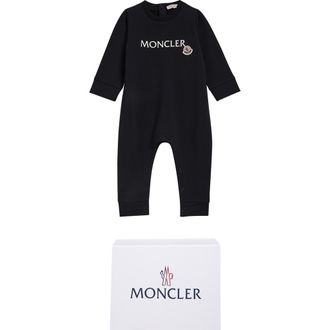Moncler Stretch Cotton Fleece Romper in Navy at Nordstrom, Size 12-18M