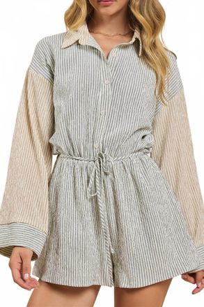 Sadie & Sage In The Clouds Stripe Romper In Cream Navy