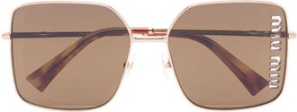 Miu Miu Eyewear logo-detail square-frame sunglasses - women - Metal/Acetate/Acrylic - 60 - Gold