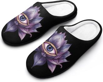 Generic Evil Eyes Flower Mens House Slippers Memory Foam Washable Cotton Slip on Home Shoes