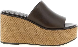 Brunello Cucinelli Brown Calfskin Wedge Womens Sandals