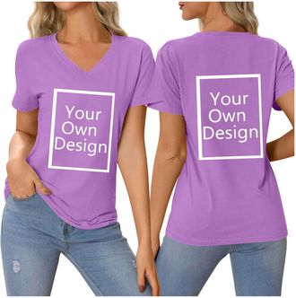 Generic Personalised Tshirts for Women V-Neck Short Sleeve Tops Printed Custom T Shirt Customisable T-Shirt with Photo Tees UK Print Your Own Tee Shirts Front