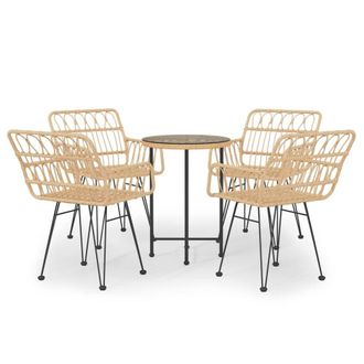 Berkfield Home 5 Piece Garden Dining Set Poly Rattan in Light Tan