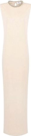 Elisabetta Franchi Red Carpet-jurk van cr&ecirc;pe jersey - Dames - Maxi kleedjes - Beige - M - Kleedjes