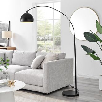 Furniturebox Holden Energy Efficient Metal Floor Arc Standing Lamp Light With Marble Base (Including Bulb) in Black
