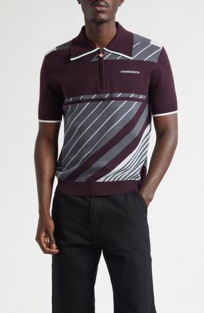 Casablanca Diagonal Stripe Merino Wool Quarter Zip Polo in Aubergine at Nordstrom, Size Medium