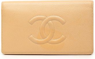 Chanel Beige Grained Calfskin Long Wallet (Bi-Fold) (Pre-Owned)
