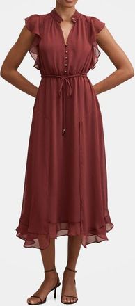 Ever New Maxwell Flutter Sleeve Midi Dress in Plum Wine at Nordstrom, Size 10