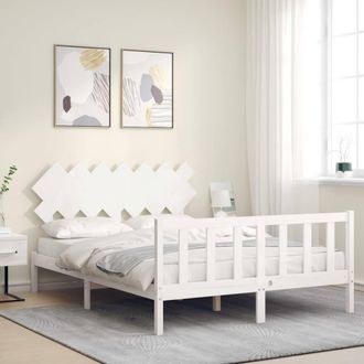 Berkfield Home Beautiful Bed Frame with Headboard White 140x200 cm Solid Wood