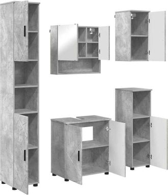 vidaXL Bathroom Furniture Set Wall-mounted 5 pcs Concrete Grey vidaXL