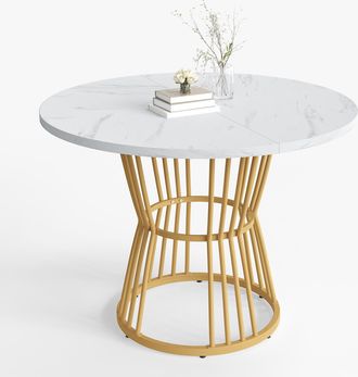 STILVORA Mesa De Comedor Redonda En Mdf Con Motivo Marmoleado, Estructura De Metal - 100&times;100&times;75 Cm, Blanco
