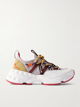 Christian Louboutin Sneakers In Mesh, Pelle E Neoprene Con Borchie Trailrun - Verde