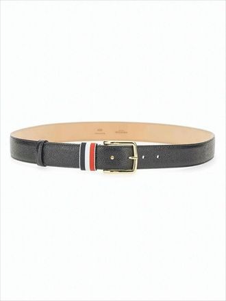 Thom Browne Textured Black Leather Belt With Gold-Tone Buckle