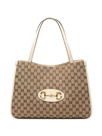 Gucci 2016-2025 Medium GG Canvas Horsebit 1955 tote bag - women - Calf Leather/Canvas/Leather - One Size - Brown