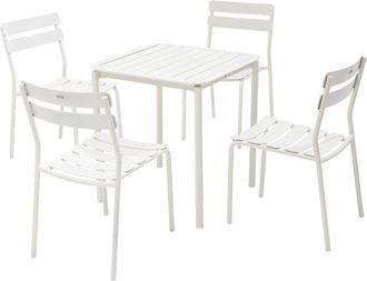Oviala Mesa de terraza cuadrada (70 x 70 cm) y 4 sillas blancas