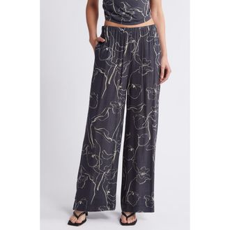 Faithfull The Brand Aureli Floral Wide Leg Pants in Calla Print/Charred Navy at Nordstrom Rack, Size Medium