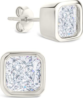 Sterling Forever Asscher-Cut Cubic Zirconia Stud Earrings in Silver at Nordstrom