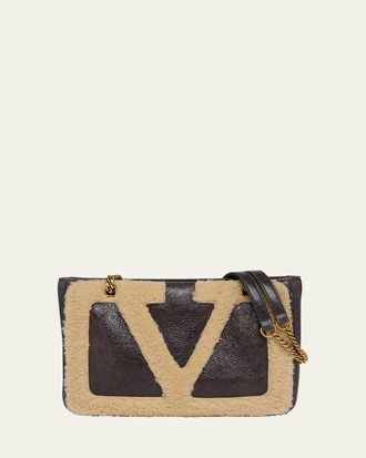 Valentino Garavani Viva Superstar Small Shearling VLogo Tote Bag