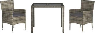 vidaXL Set Comedor De Jard&iacute;n 3 Piezas Con Cojines Rat&aacute;n Sint&eacute;tico Gris Vidaxl